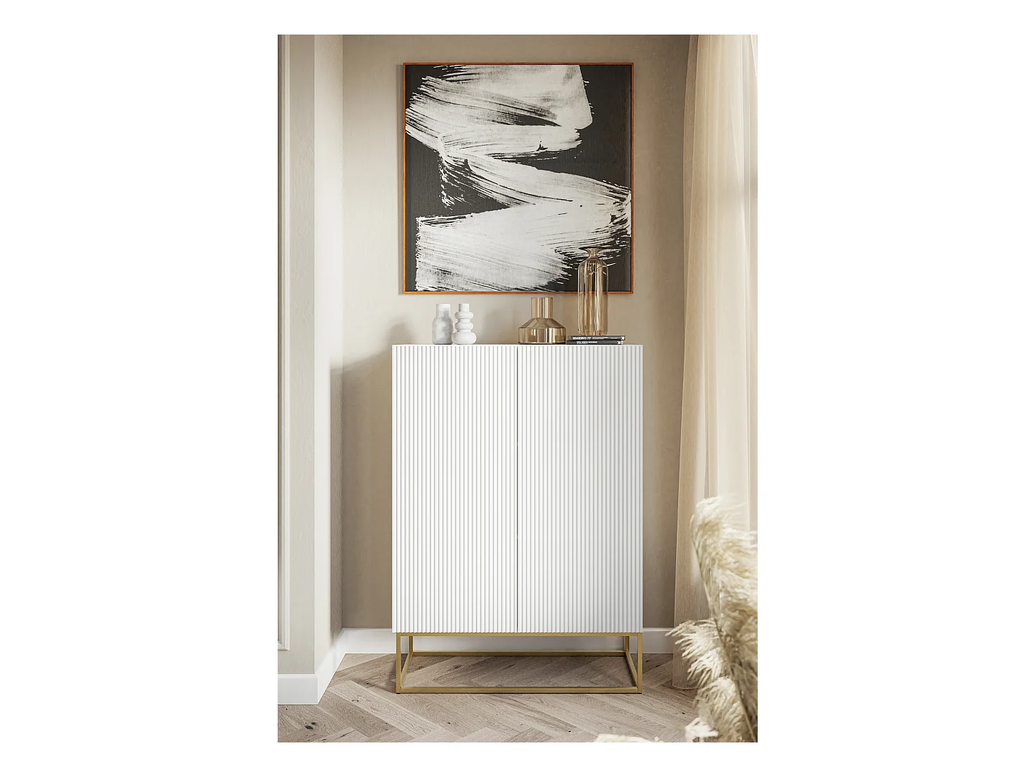 Buffet haut - 2 portes - blanc - 90 cm - VELDIO