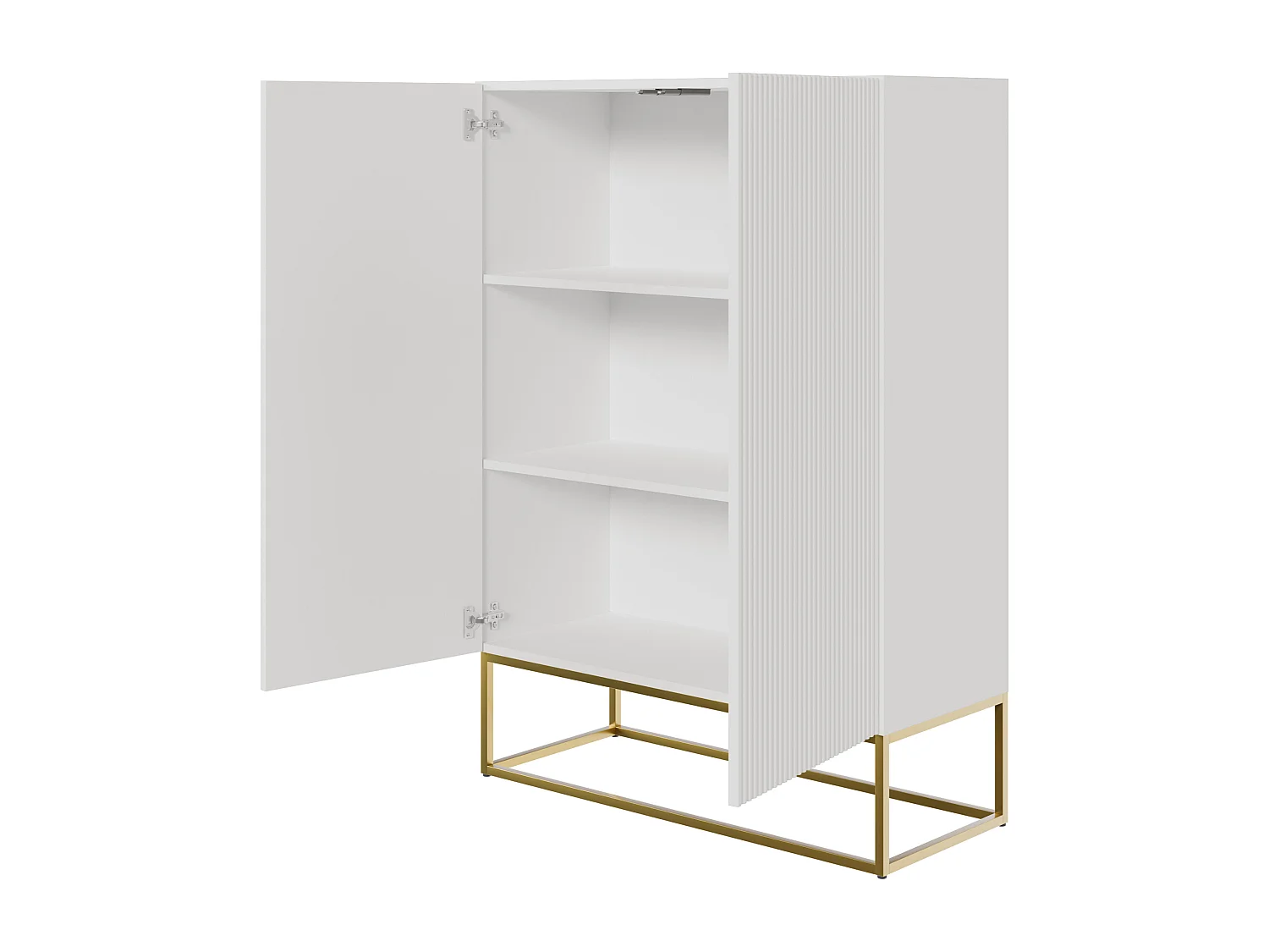 Highboard 2-türig - 90 cm - weiß mit goldenem Metallgestell - VELDIO