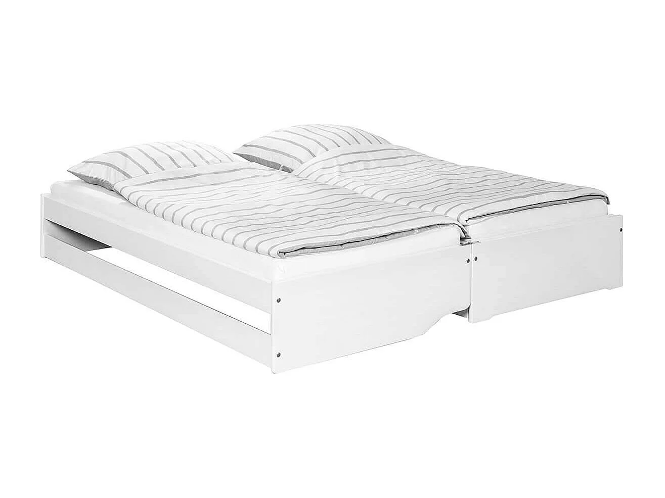 BARBARA - Pack Lit Gigogne 3 Couchages 90x200cm Blanc + 2 Matelas Ibiza