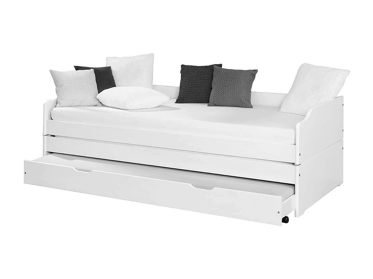 BARBARA - Pack Lit Gigogne 3 Couchages 90x200cm Blanc + 2 Matelas Ibiza