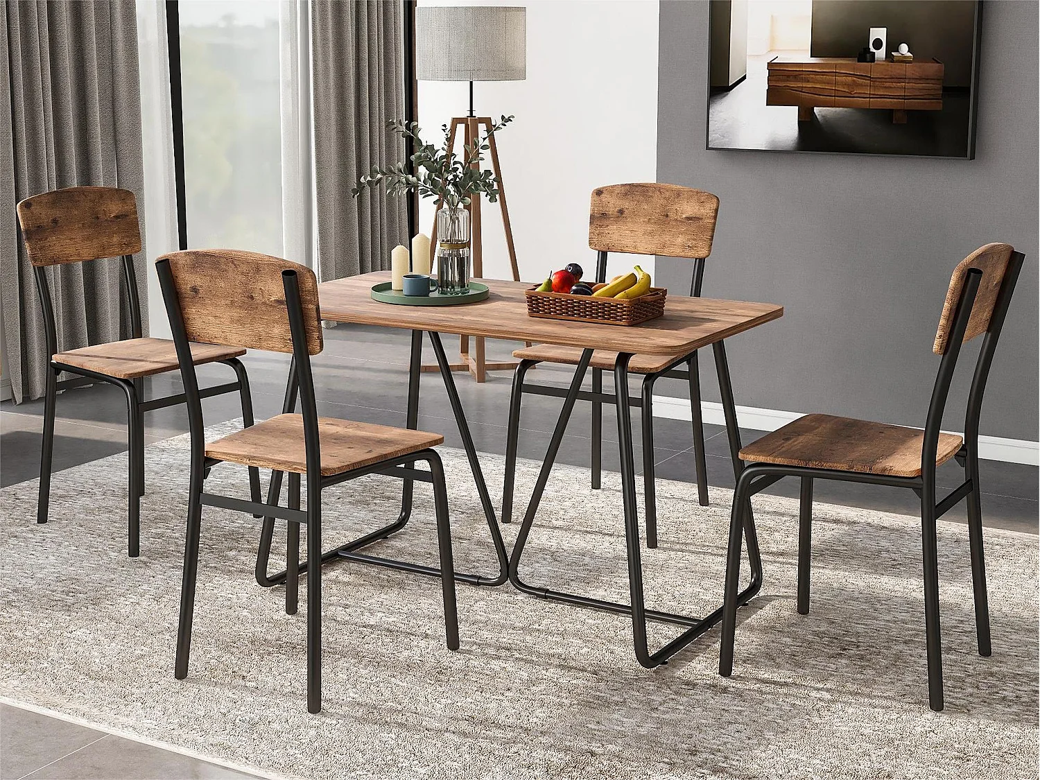 Ensemble table et 4 chaises - style industriel - Marron