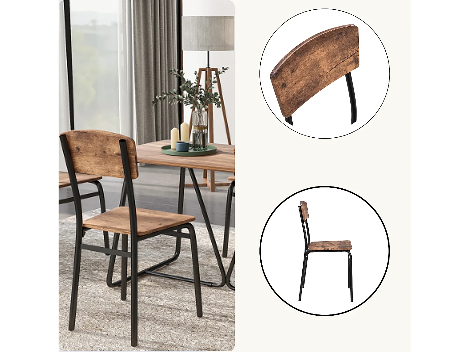 Ensemble table et 4 chaises - style industriel - Marron