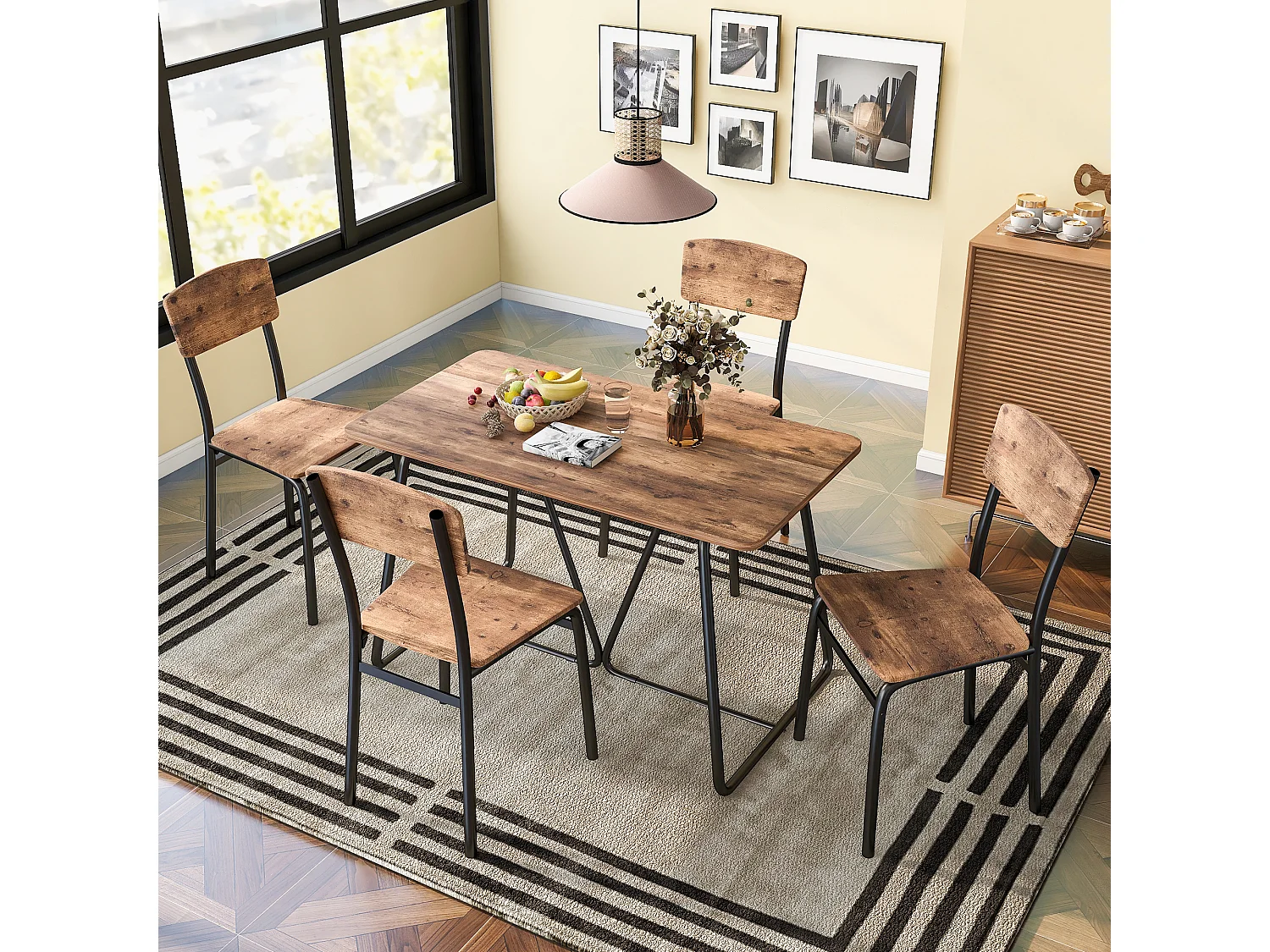 Ensemble table et 4 chaises - style industriel - Marron