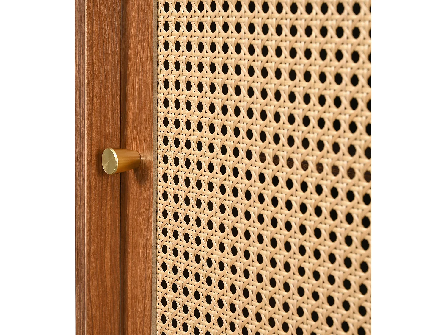 Sideboard mit 3 Schubladen und 3 Schiebetüren aus geflochtenem Rattan – verstellbare Einlegeböden – Braun