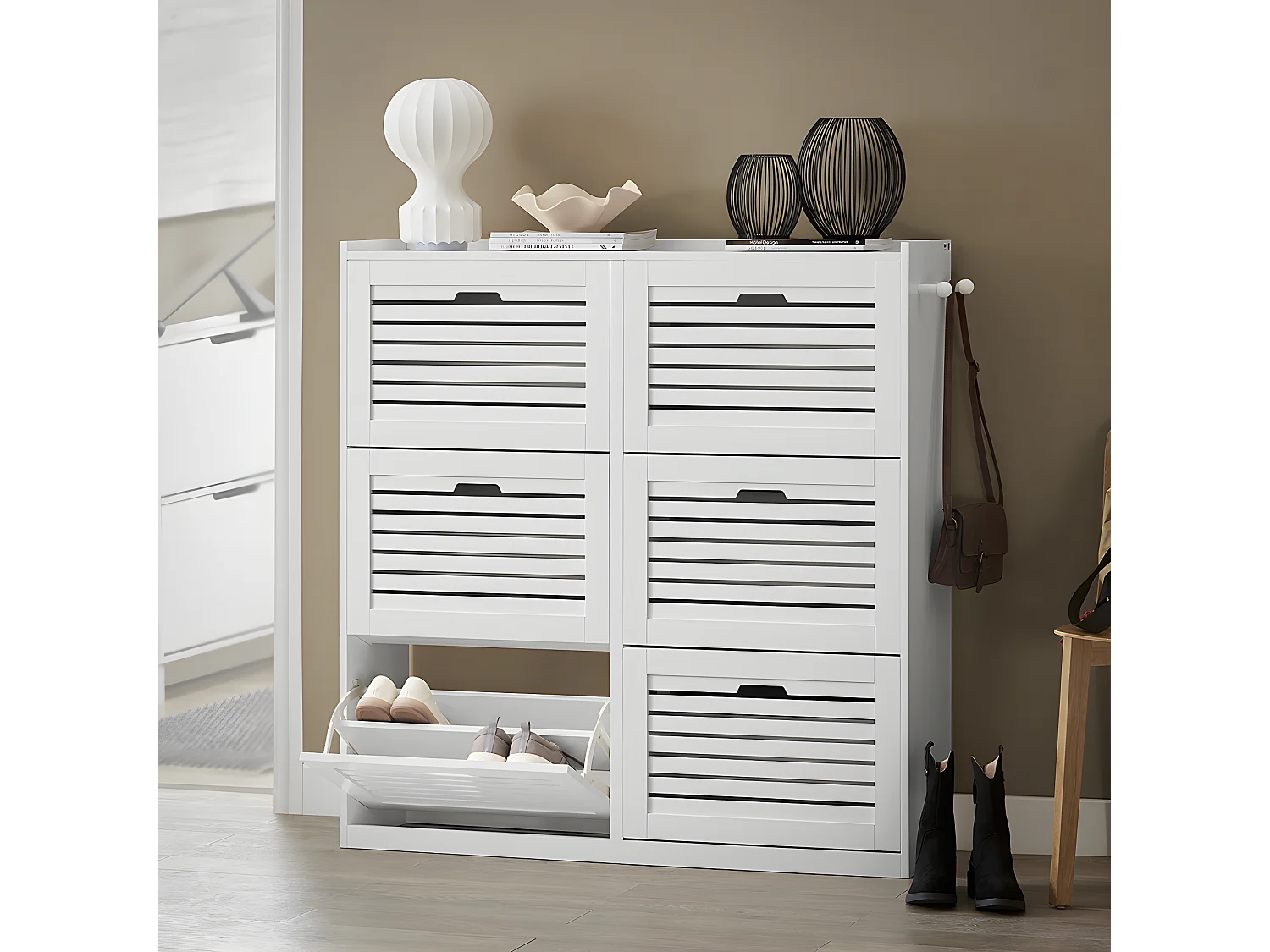 SoBuy Meuble à Chaussures, Meuble de Rangement à Chaussures, Armoire à Chaussures, 115x30x112 cm, FSR145-W