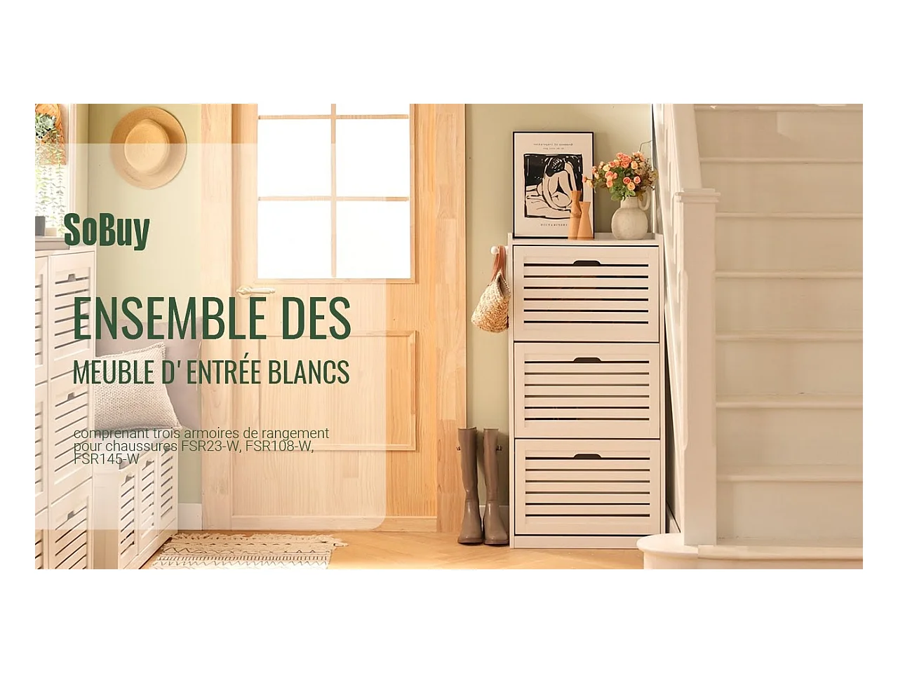 Szafka na buty z 6 drzwiami i 2 hakami FSR145-W