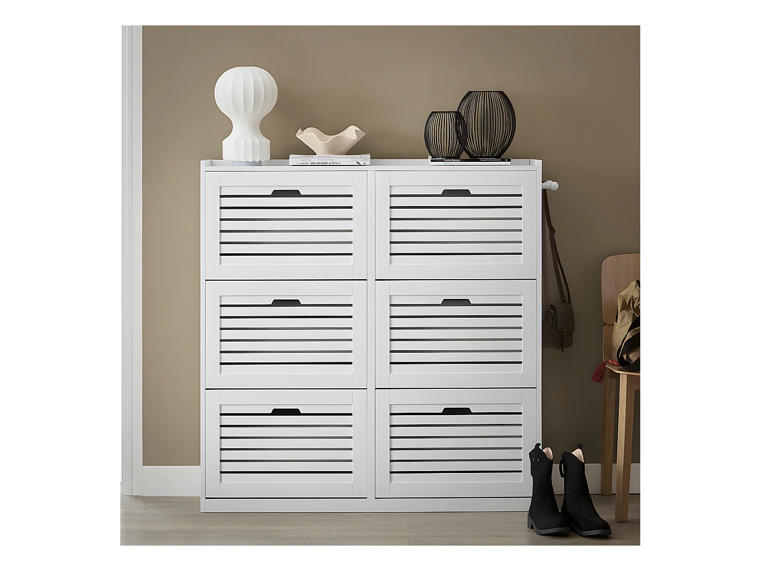 Szafka na buty z 6 drzwiami i 2 hakami FSR145-W