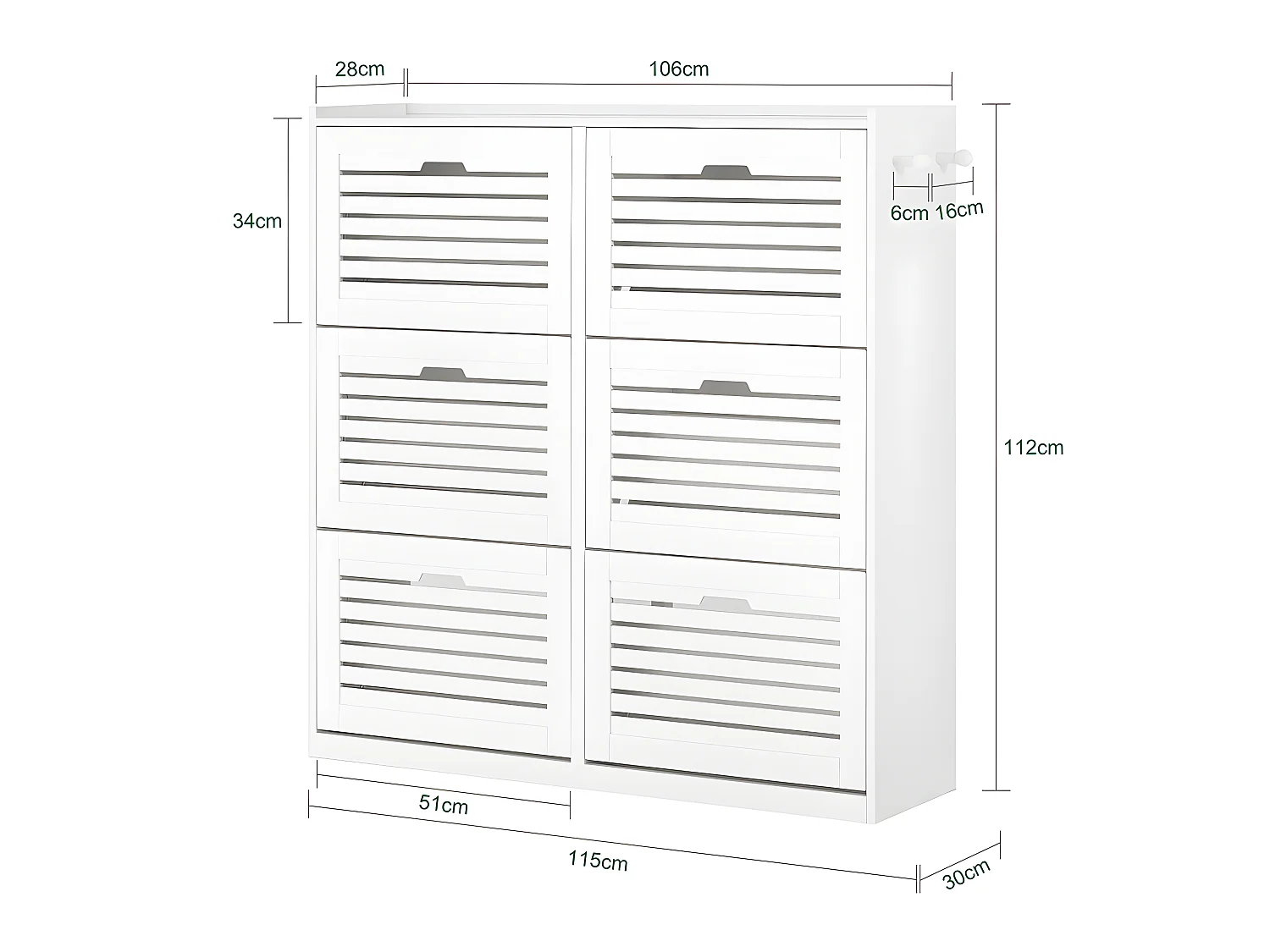 Szafka na buty z 6 drzwiami i 2 hakami FSR145-W