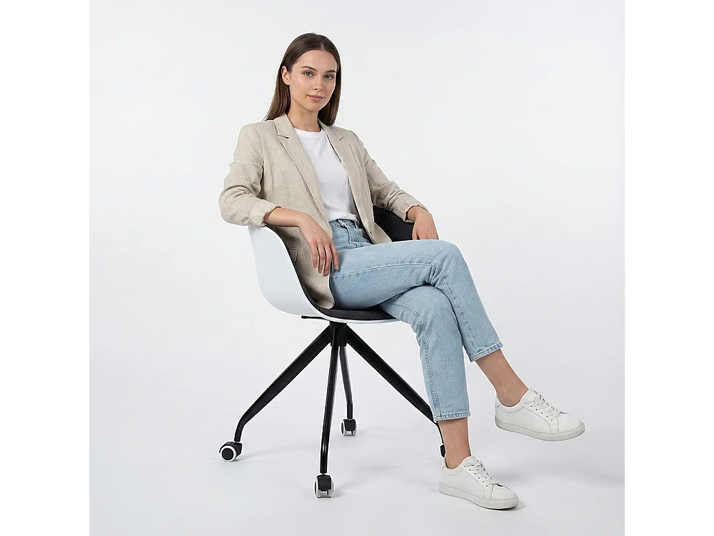 Silla de Oficina con Reposabrazos - Silla de Escritorio con Ruedas - Blanco y Negro - Jodie