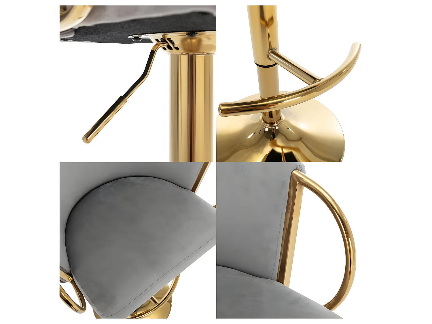 Set van 2 draaibare barkrukken met armleuning - in hoogte verstelbaar - fluwelen stof - Grijs