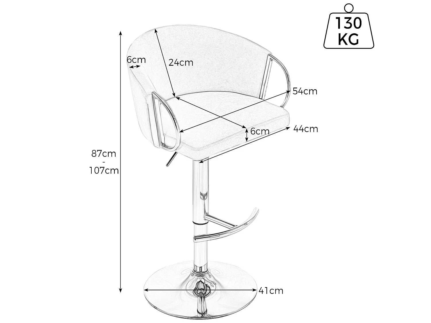 Set van 2 draaibare barkrukken met armleuning - in hoogte verstelbaar - fluwelen stof - Grijs