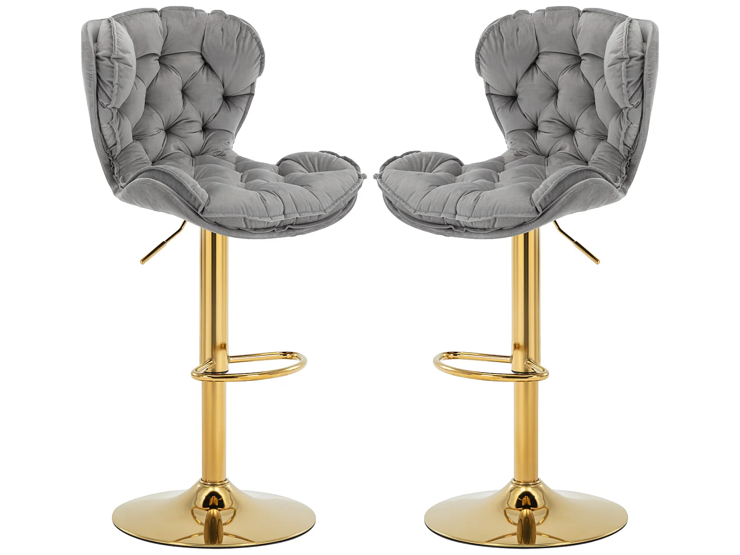 Lot de 4 tabourets de bar pivotants - réglable en hauteur - tissu en velours - Gris