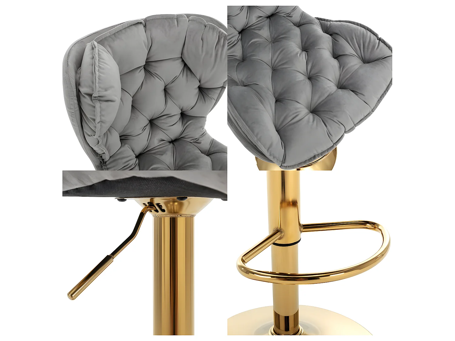 Set van 6 draaibare barkrukken - in hoogte verstelbaar - fluwelen stof - Grijs