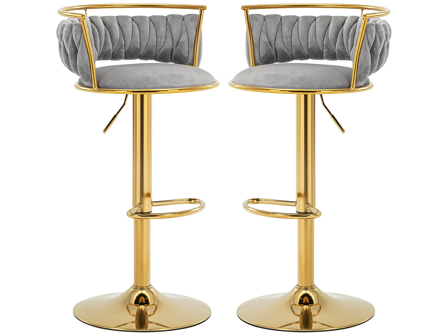 Lot de 6 tabourets de bar pivotants - réglable en hauteur - tissage en velours - Gris