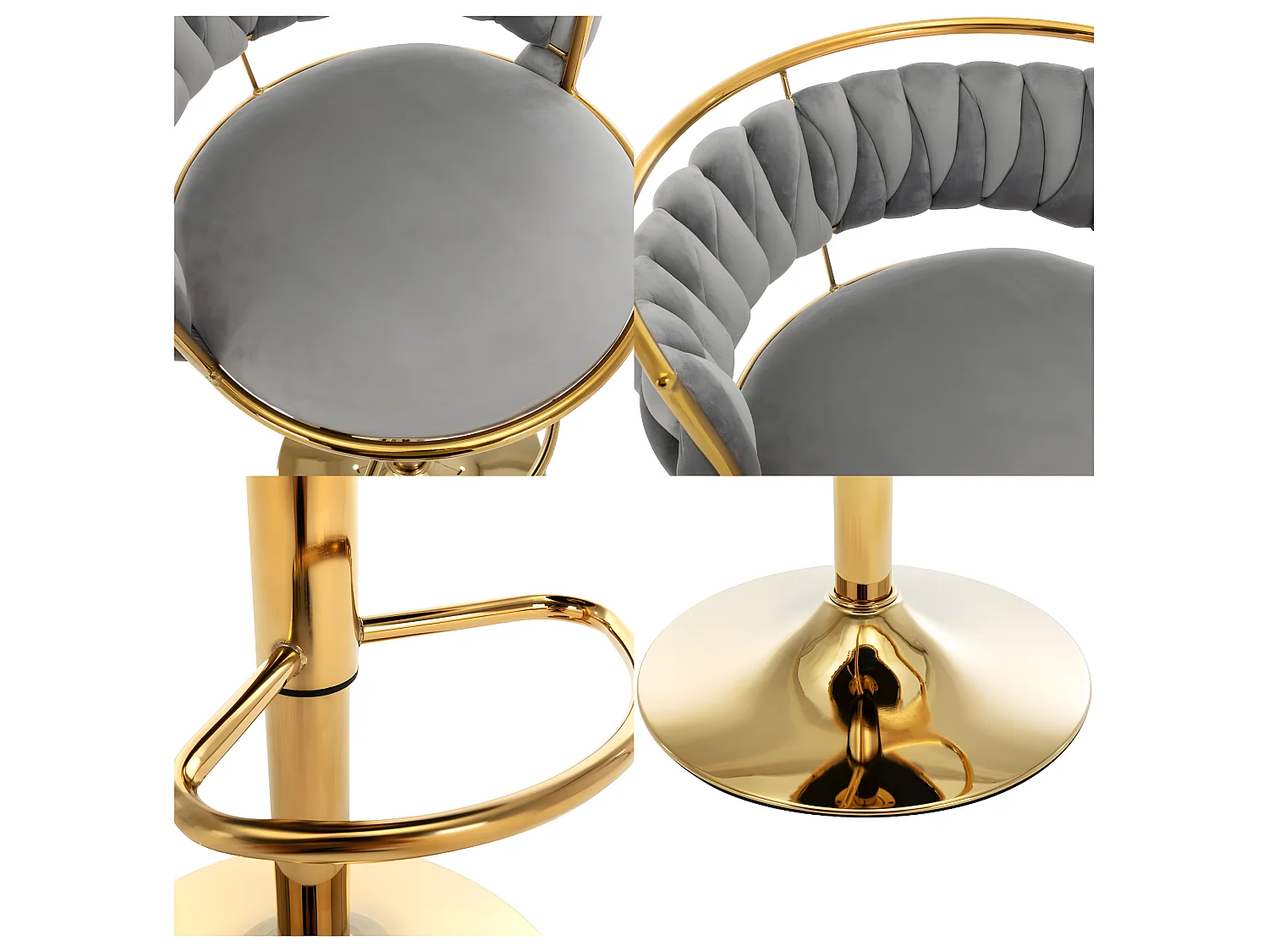 Lot de 6 tabourets de bar pivotants - réglable en hauteur - tissage en velours - Gris