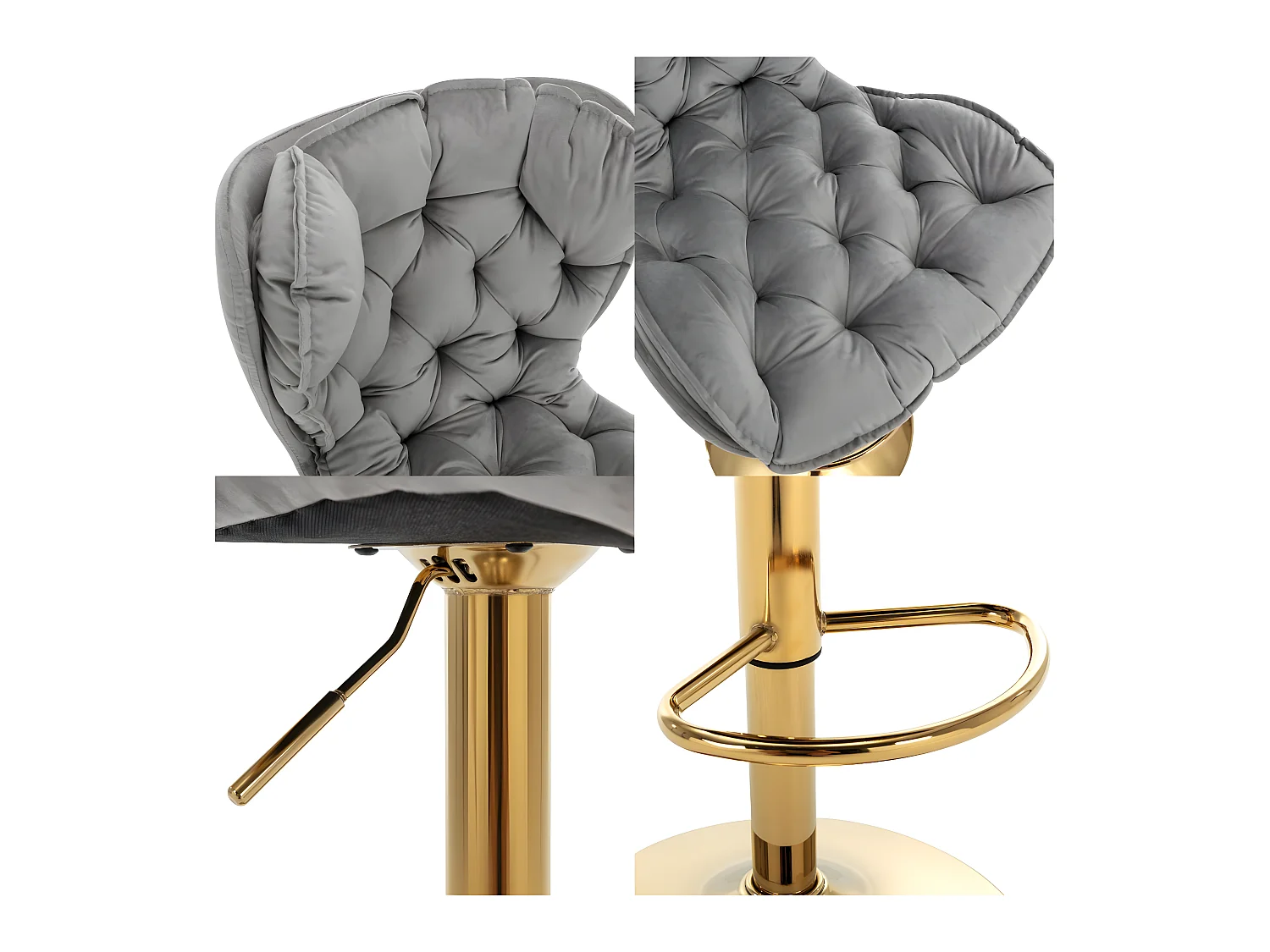 Barhocker 2er-Set drehbaren – höhenverstellbar – Samtstoff – Grau