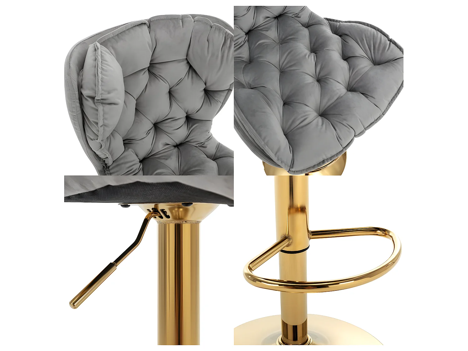 Lot de 2 tabourets de bar pivotants - réglable en hauteur - tissu en velours - Gris