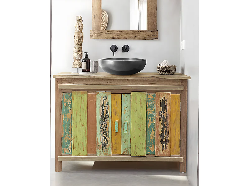 Antik - Meuble sous vasque en teck de bateau recyclé