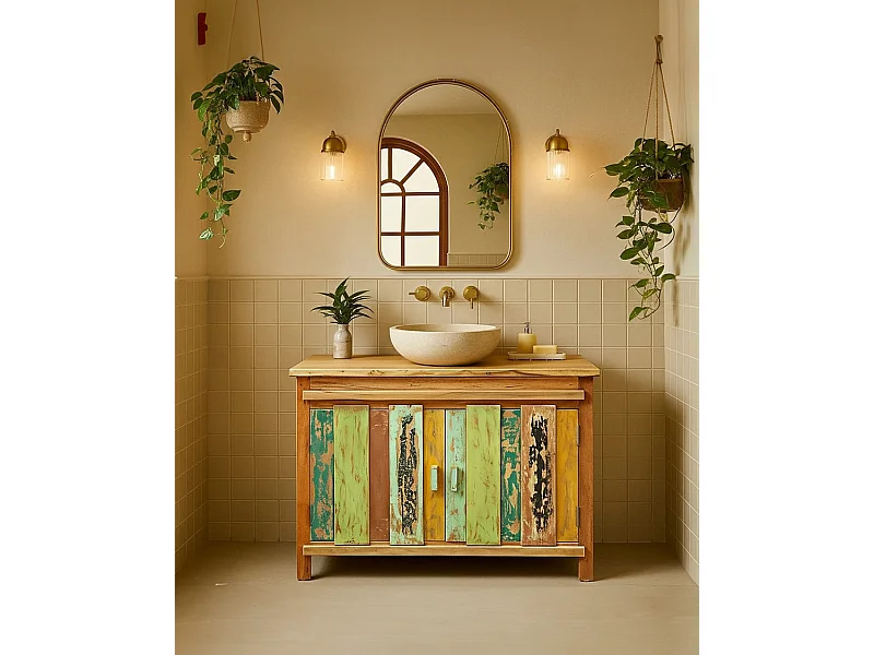 Antik - Meuble sous vasque en teck de bateau recyclé