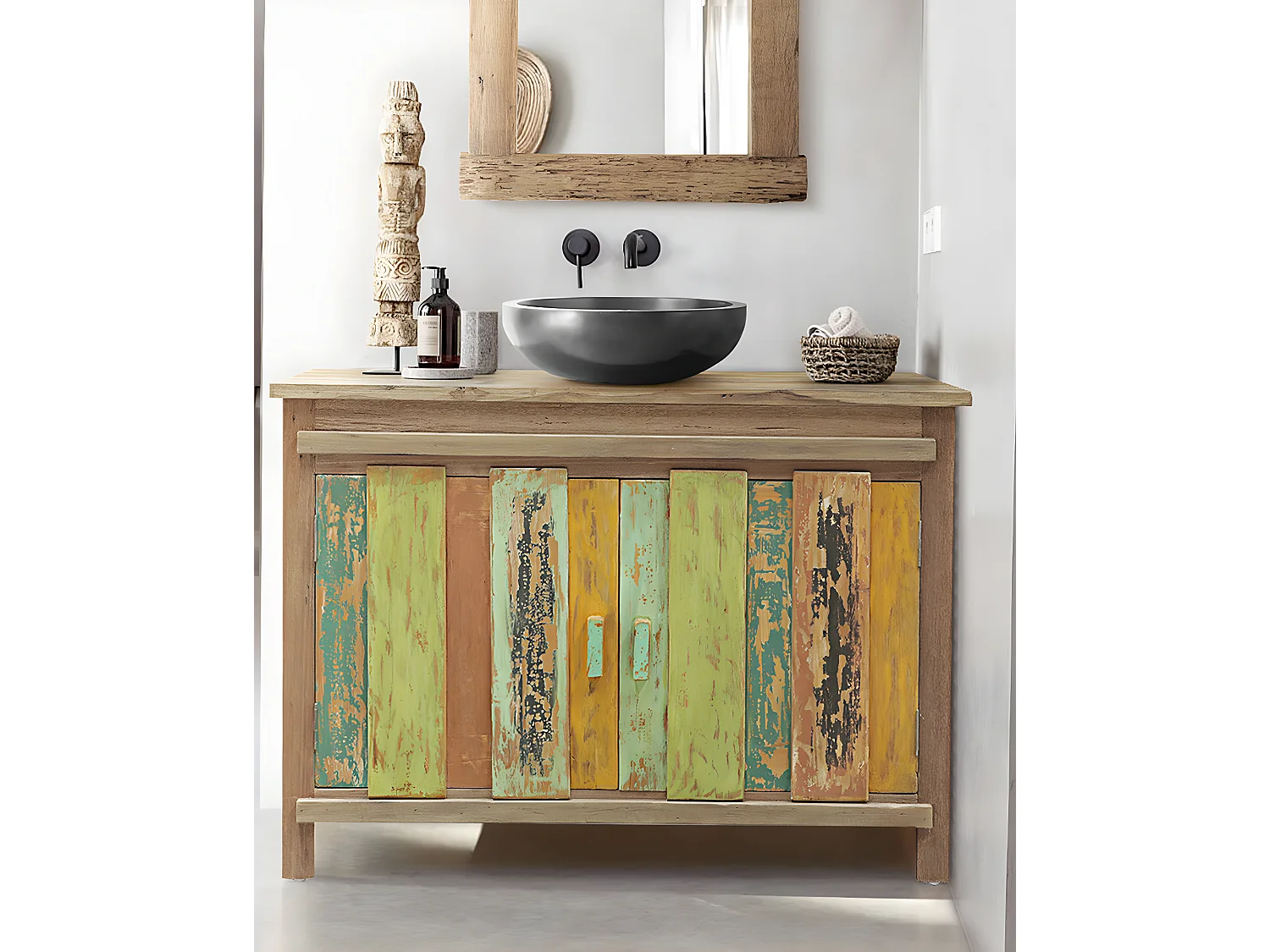 Antik - Meuble sous vasque en teck de bateau recyclé