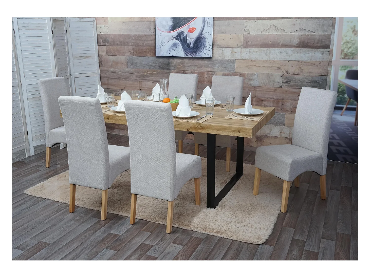 Chaise de salle à manger Crotone (lot de 6),  crème beige, pieds clairs