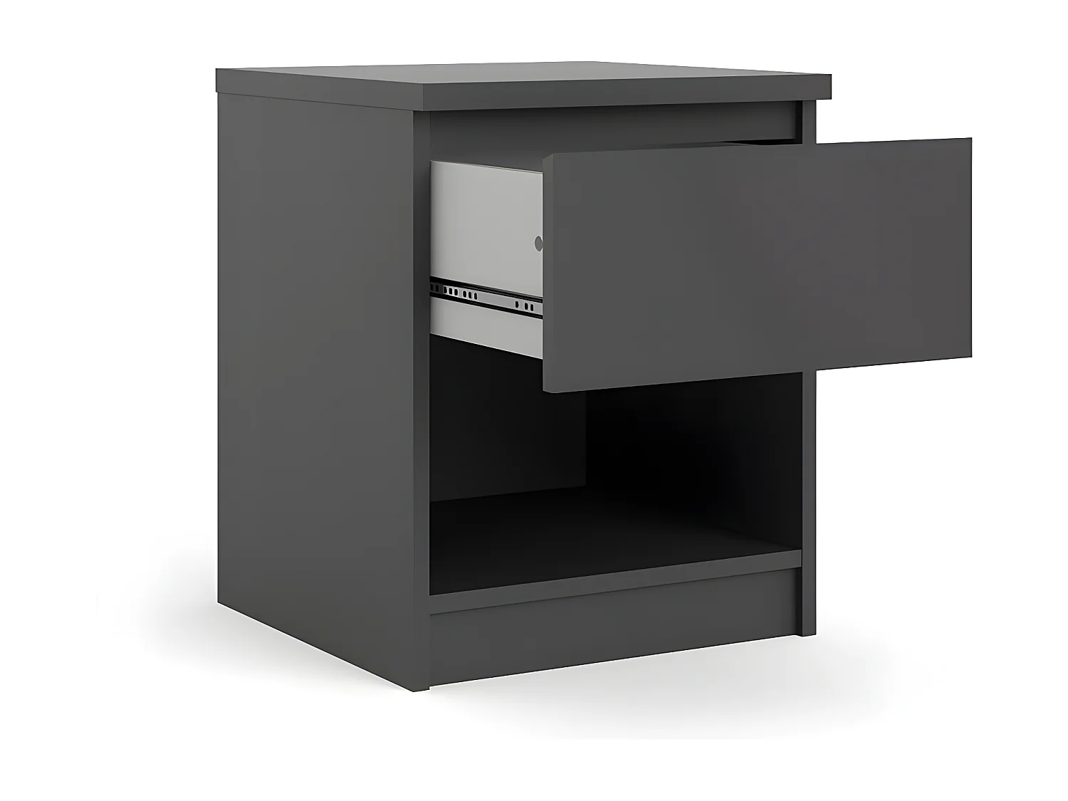 Nada Table de chevet à 1 tiroir et 1 espace de rangement ouvert, noir mat.