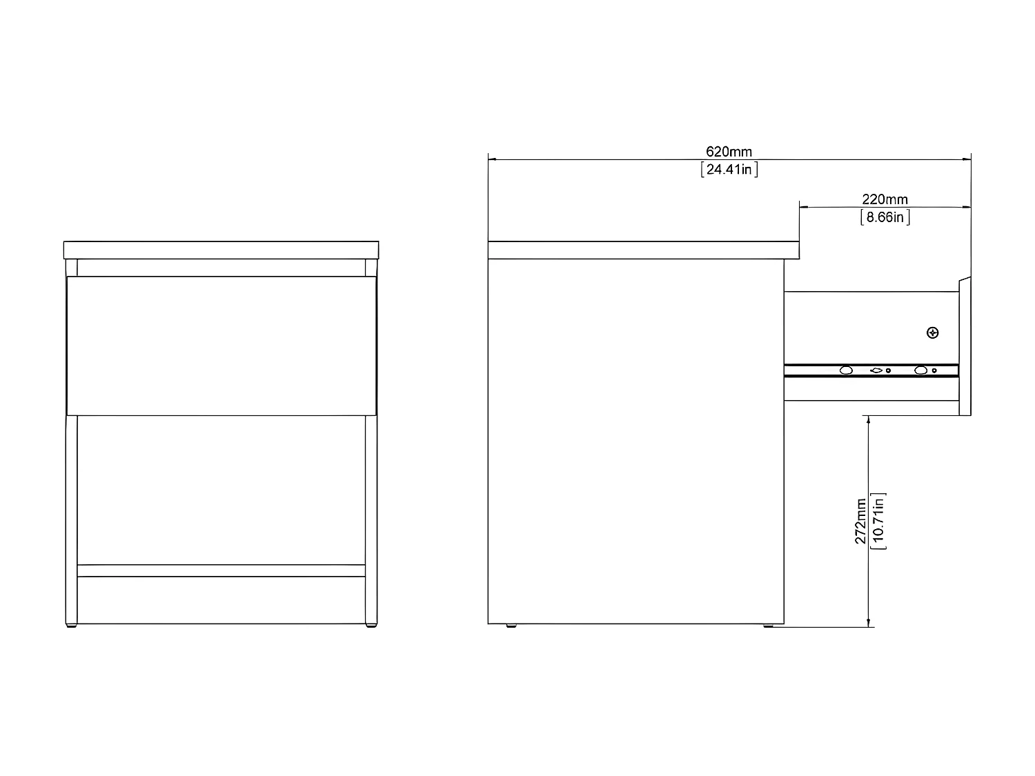 Nada Table de chevet à 1 tiroir et 1 espace de rangement ouvert, noir mat.
