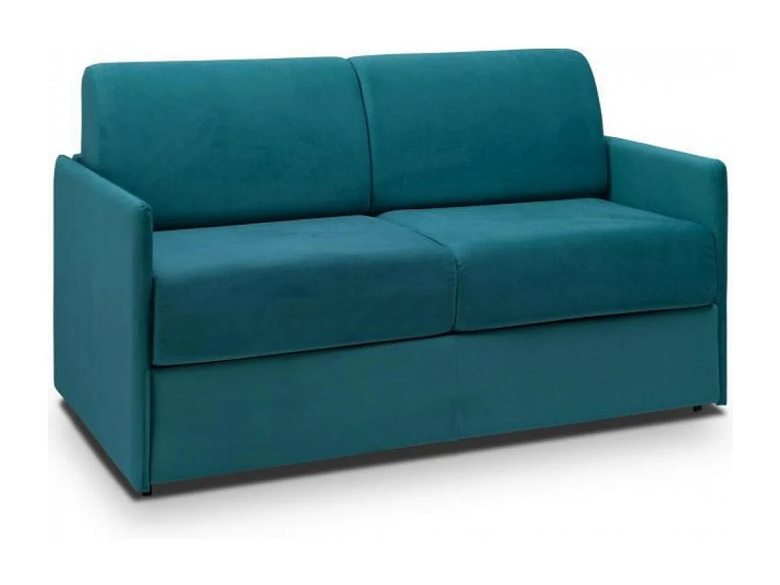 Canapé convertible express COLOSSE matelas épaisseur 22cm à mémoire de forme couchage 140 cm velours bleu paon
