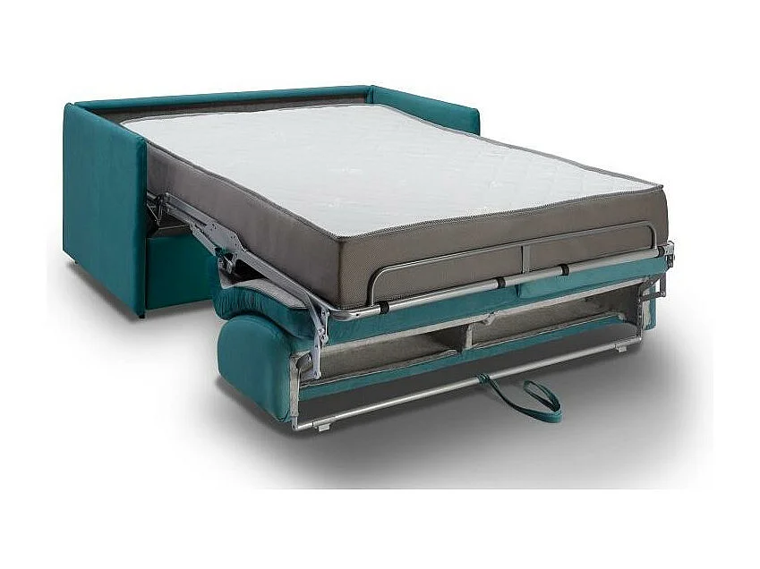 Canapé convertible express COLOSSE matelas épaisseur 22cm à mémoire de forme couchage 140 cm velours bleu paon
