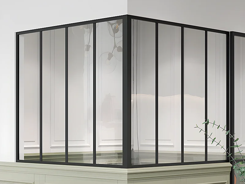 Verrière d'angle d'atelier en aluminium thermolaqué - L120 x L120 x H105 - Noir - BAYVIEW