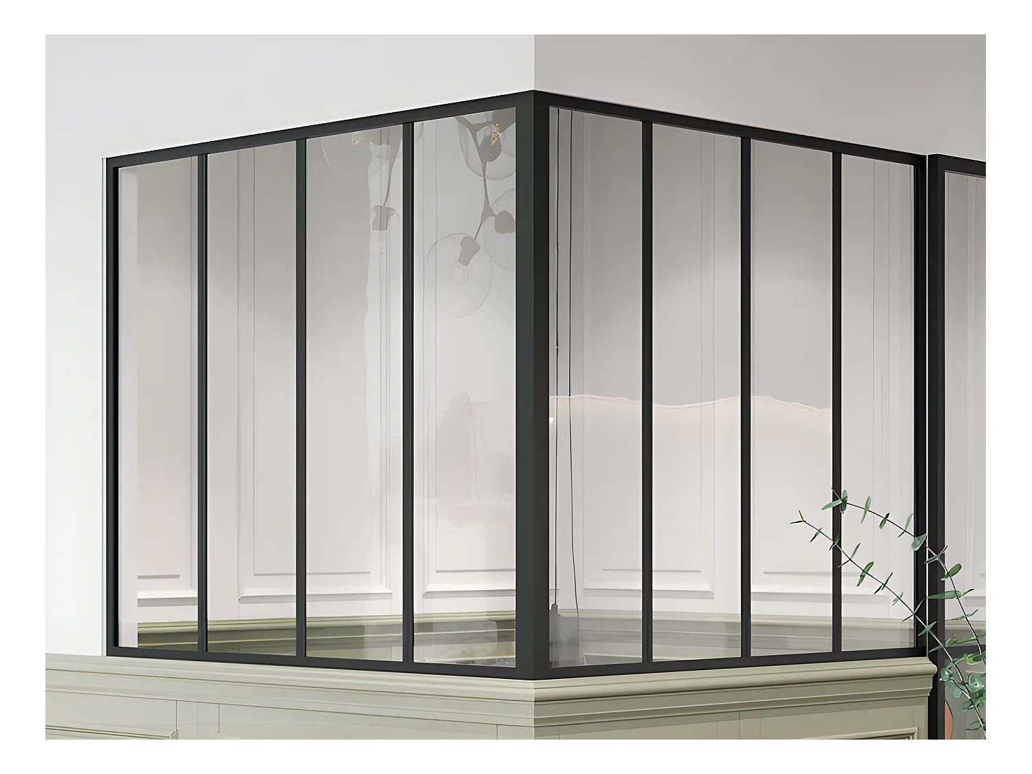 Verrière d'angle d'atelier en aluminium thermolaqué - L120 x L120 x H105 - Noir - BAYVIEW