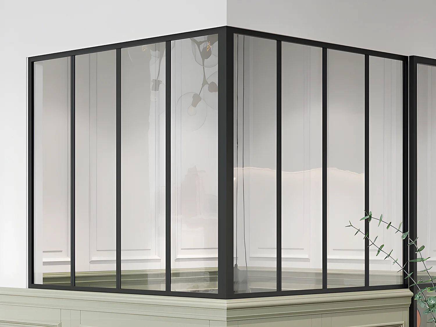 Hjørnevegg i pulverlakkert aluminium - L120 x L120 x H105 - Svart - BAYVIEW