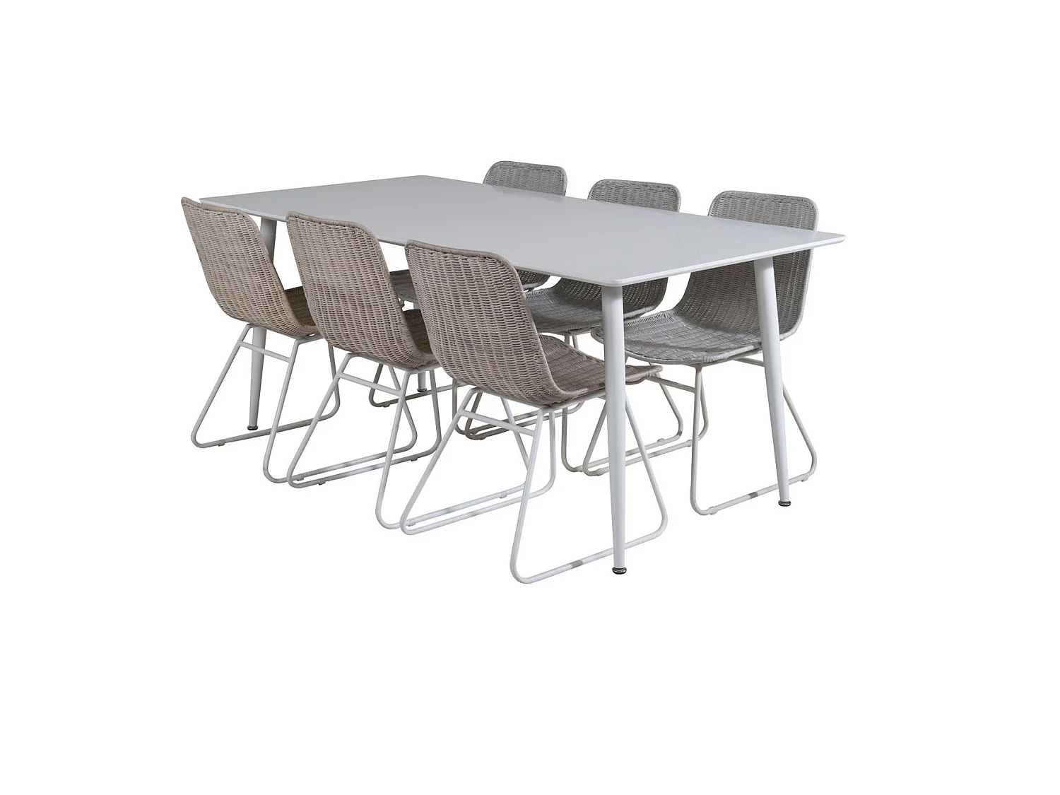 Polar180X90WHWH ensemble table, table blanc et 6 Cirebon chaises rougein whitewash.