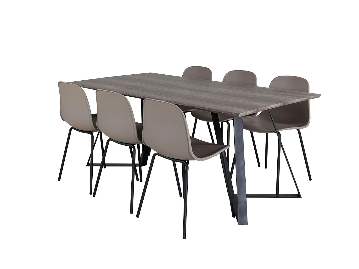 MarinaGRBL ensemble table, table El bois décor gris et 6 Arctic chaises kaki, noir.
