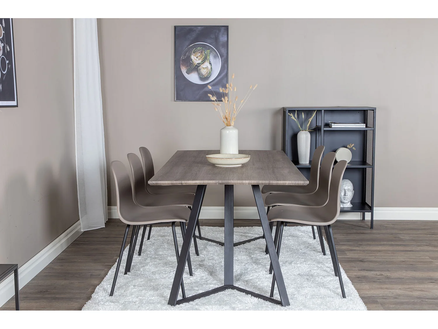 MarinaGRBL ensemble table, table El bois décor gris et 6 Arctic chaises kaki, noir.