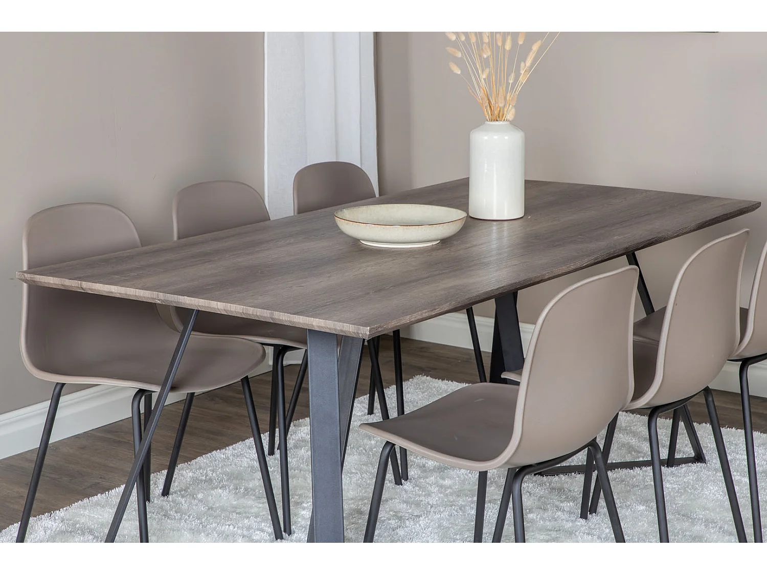 MarinaGRBL ensemble table, table El bois décor gris et 6 Arctic chaises kaki, noir.