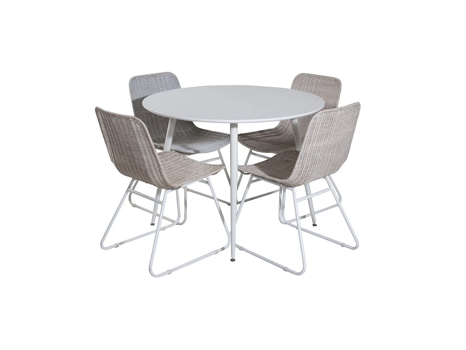 PlazaWHWH100 ensemble table, table blanc et 4 Cirebon chaises rougein whitewash.