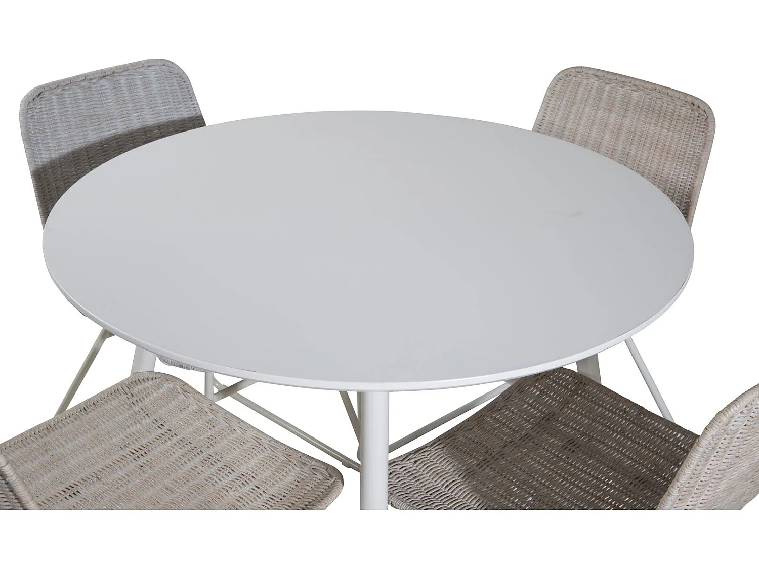 PlazaWHWH100 ensemble table, table blanc et 4 Cirebon chaises rougein whitewash.