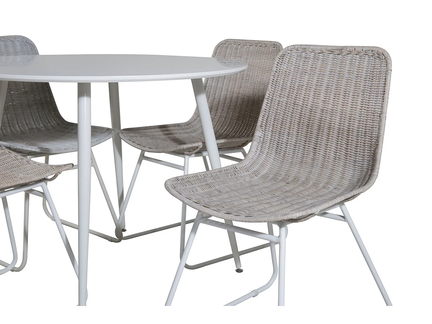 PlazaWHWH100 ensemble table, table blanc et 4 Cirebon chaises rougein whitewash.