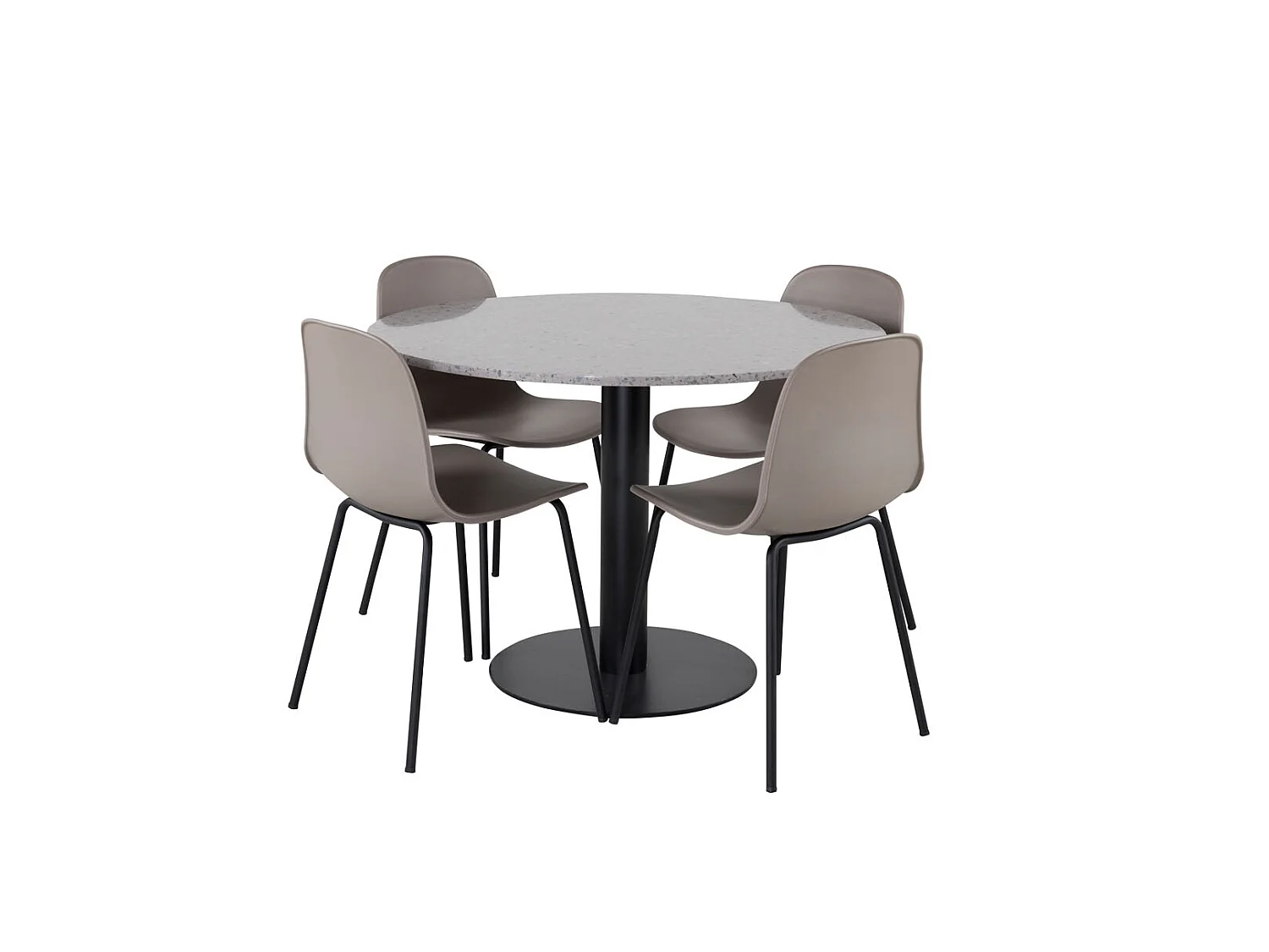 RazziaGR ensemble table, table terrazzo gris et 4 Arctic chaises kaki, noir.