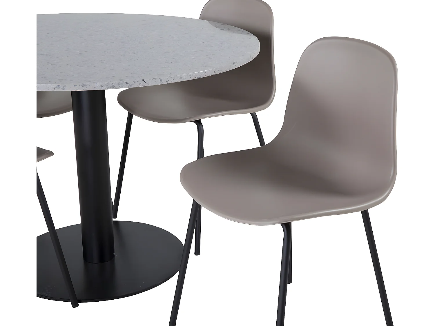 RazziaGR ensemble table, table terrazzo gris et 4 Arctic chaises kaki, noir.