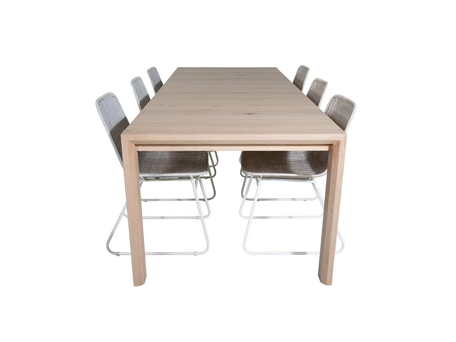 SliderWW ensemble table, table extensible longueur cm170 / 250 chêne blanc washeded et 6 Cirebon chaises rougein whitewash.