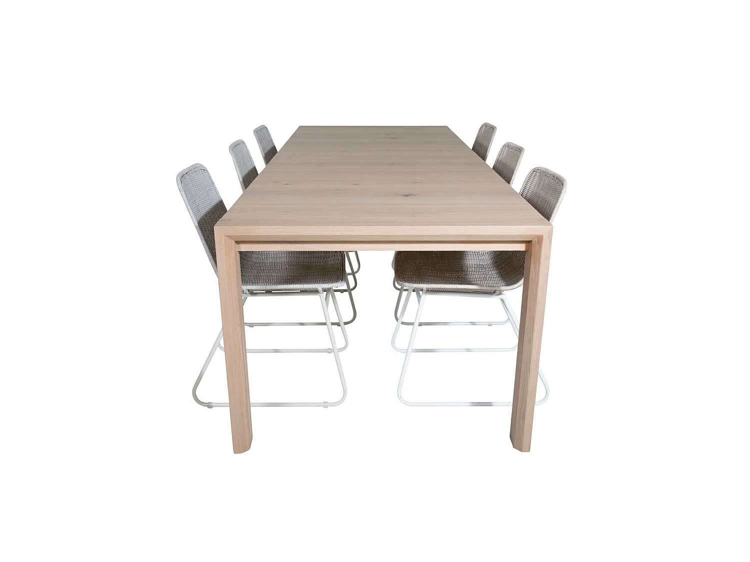 SliderWW ensemble table, table extensible longueur cm170 / 250 chêne blanc washeded et 6 Cirebon chaises rougein whitewash.