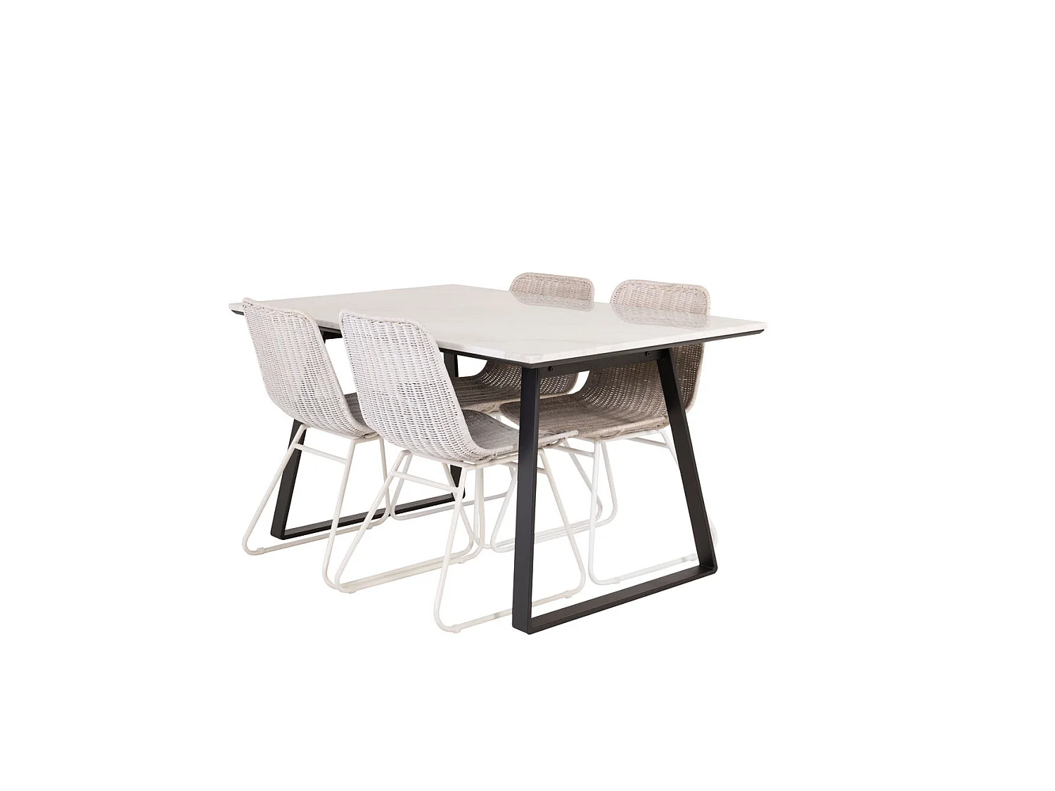 Estelle ensemble table, table marbre blanc et 4 Cirebon chaises rougein whitewash.