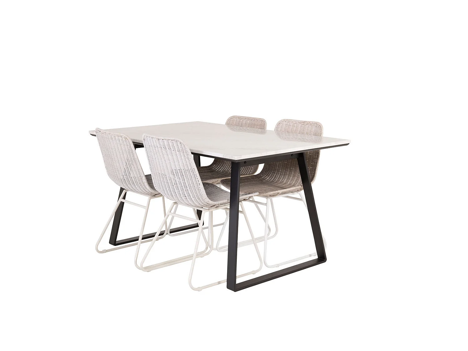 Estelle ensemble table, table marbre blanc et 4 Cirebon chaises rougein whitewash.