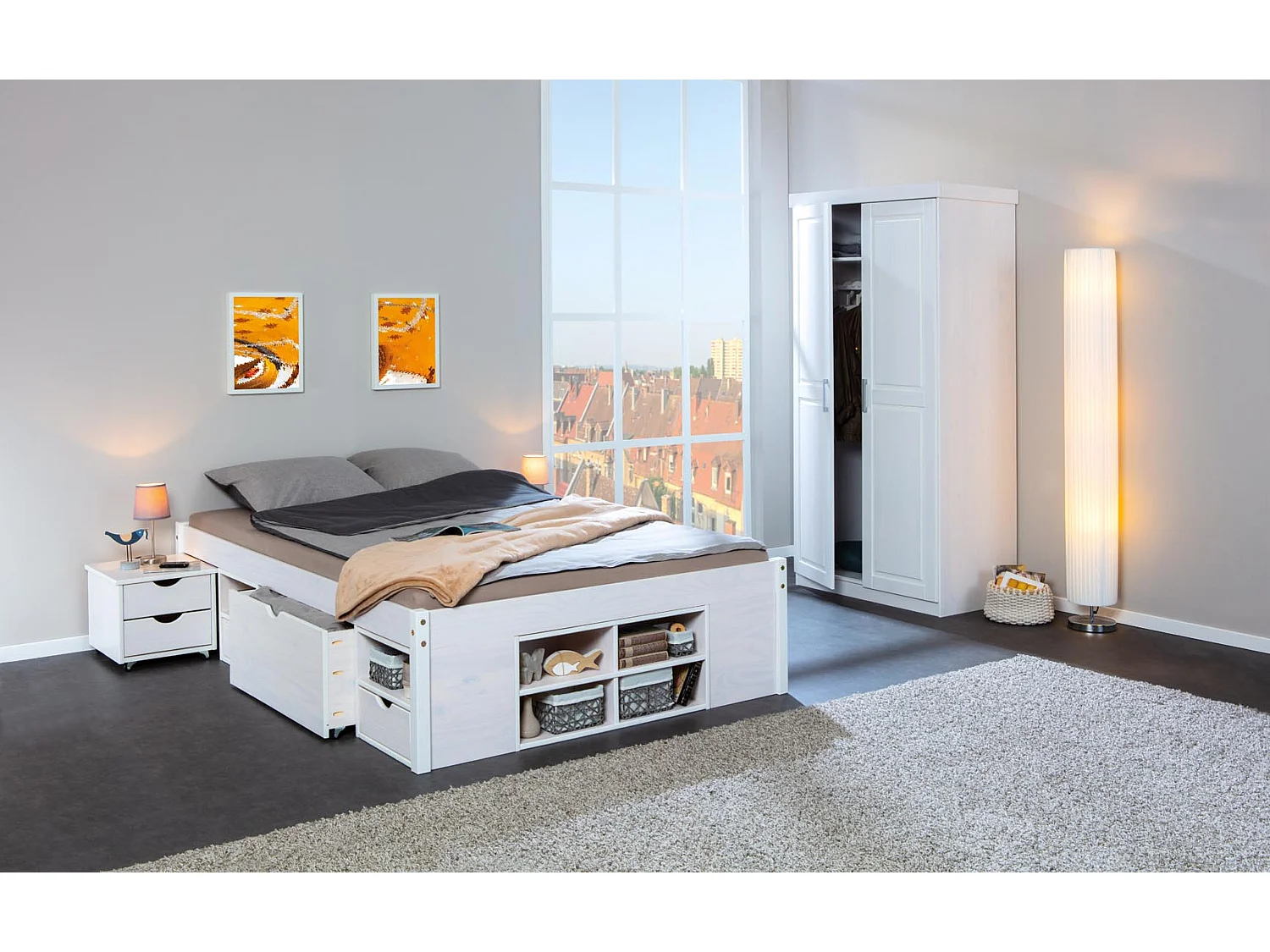 Wit bed tweepersoonsbed met royale bergruimte 180 x 200.