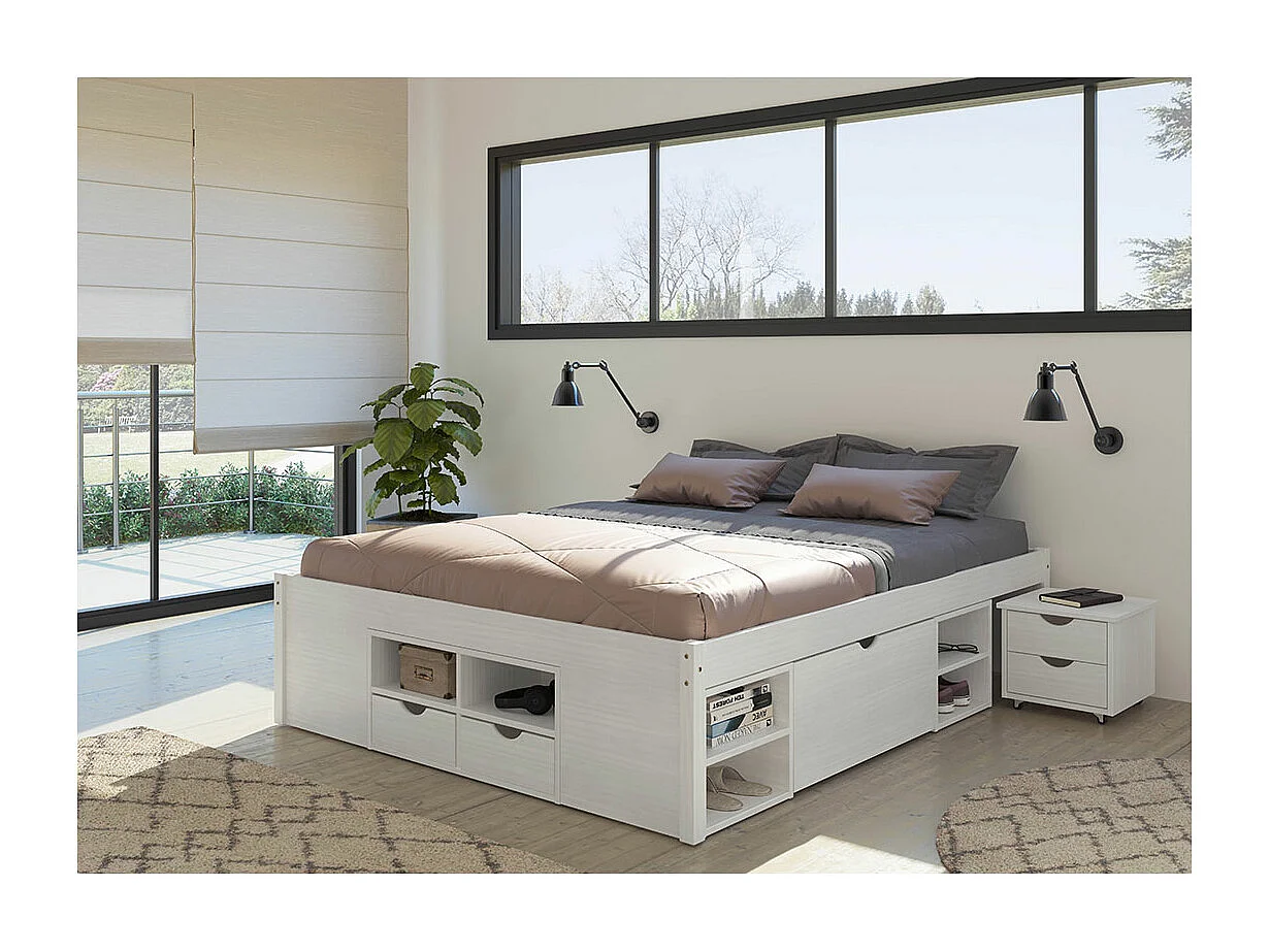 Wit bed tweepersoonsbed met royale bergruimte 180 x 200.