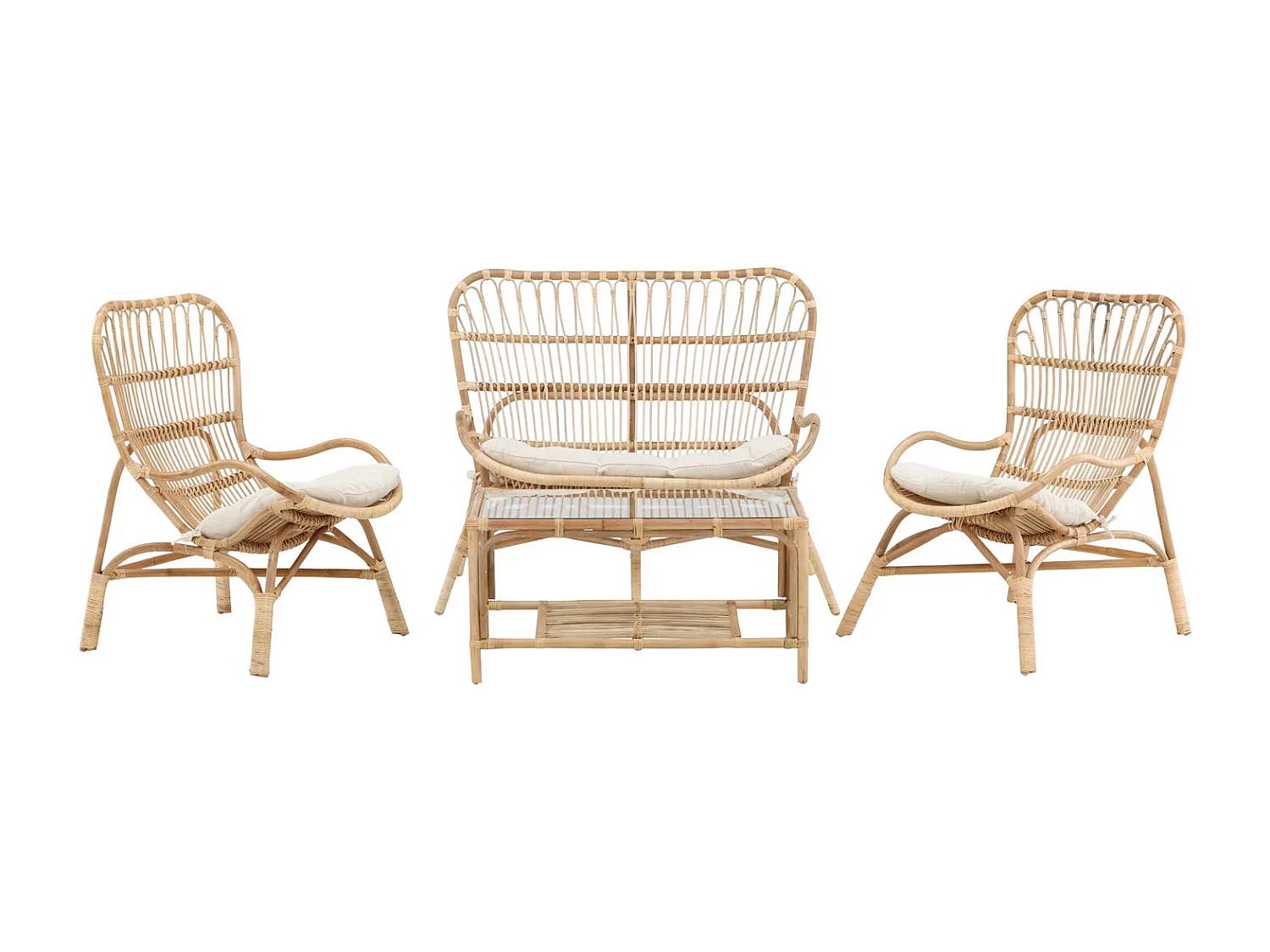 Salon de Jardin en Rotin "Ella" 110cm Naturel