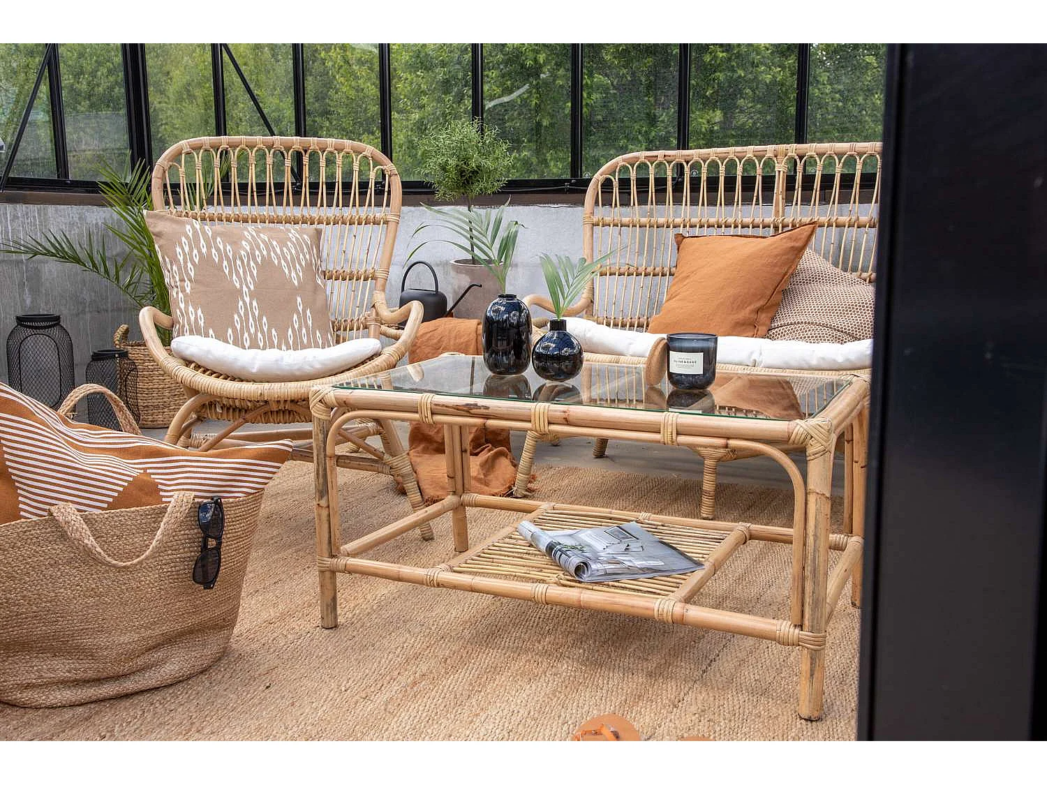 Salon de Jardin en Rotin "Ella" 110cm Naturel