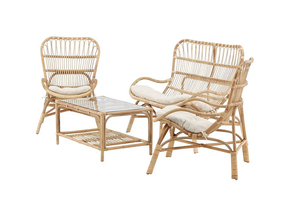 Salon de Jardin en Rotin "Ella" 110cm Naturel